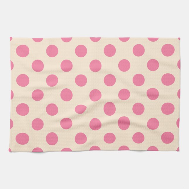 Rosa polka dots på grädde kökshandduk (Horisontell)