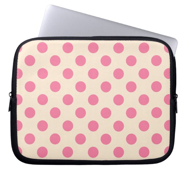 Rosa polka dots på grädde laptop sleeve (Framsidan)