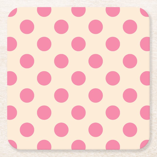Rosa polka dots på grädde underlägg papper kvadrat (Framsidan)