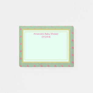 Rosa polka dots på Grönt Baby Shower Post-it Block