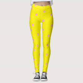Rosa polka dots på gult leggings