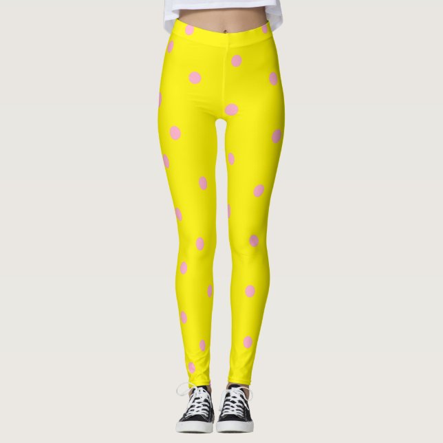 Rosa polka dots på gult leggings (Framsida)