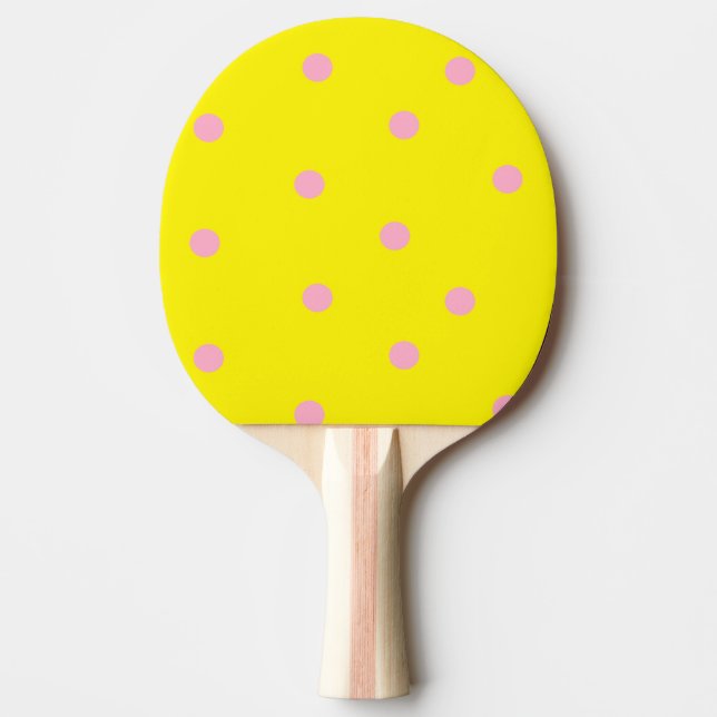 Rosa polka dots på gult pingisracket (Framsidan)