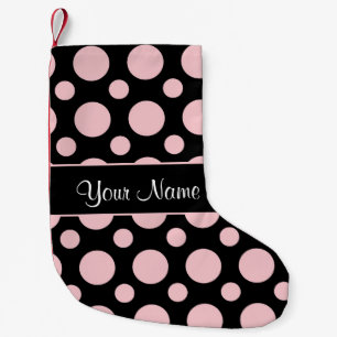 Rosa polka dots på svart bakgrund liten julstrumpa