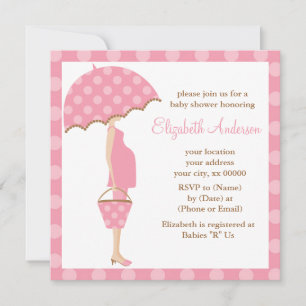 Rosa Polka dots Paraplla Mamma Baby Shower Inbjudningar