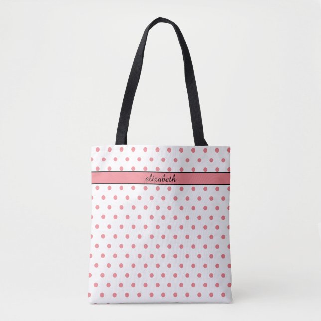  Rosa Polka dots Personlig Tote Bag Tygkasse (Framsida)