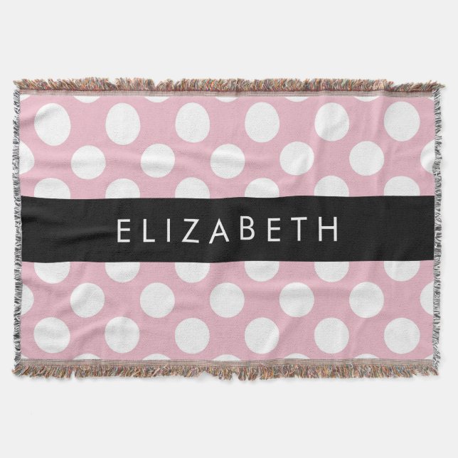 Rosa Polka dots, Polka Dot Mönster, ditt namn Filt (Framsidan)