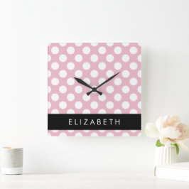 Rosa Polka dots, Polka Dot Mönster, ditt namn Fyrkantig Klocka