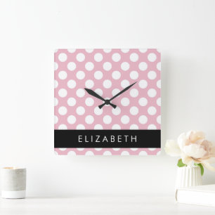 Rosa Polka dots, Polka Dot Mönster, ditt namn Fyrkantig Klocka