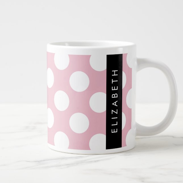 Rosa Polka dots, Polka Dot Mönster, ditt namn Jumbo Mugg (Höger)