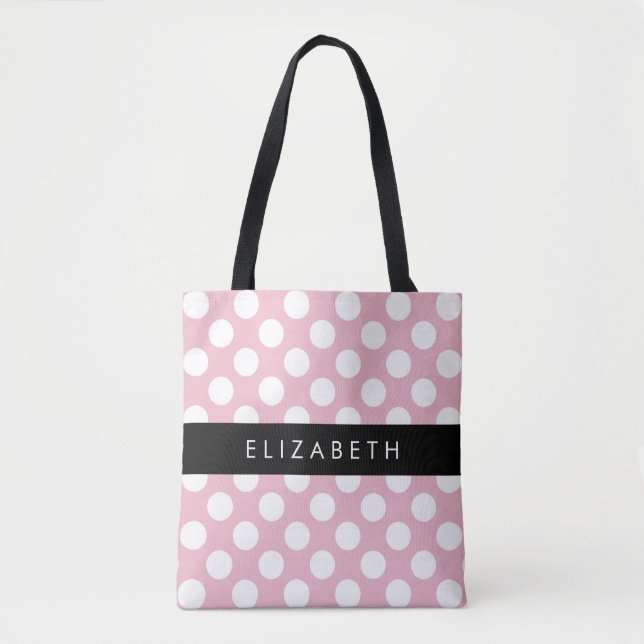 Rosa Polka dots, Polka Dot Mönster, ditt namn Tygkasse (Framsida)