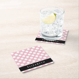 Rosa Polka dots, Polka Dot Mönster, ditt namn Underlägg Papper Kvadrat