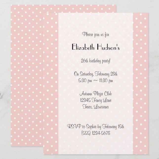 Rosa Polka dots, Polka Dot Mönster, Dots, Birthday Inbjudningar (Fram/baksida)