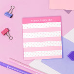 Rosa Polka dots & Rand Lägg till ditt namn Anteckningsblock<br><div class="desc">Anteckningsblock av rosa personlig med polka punkt och rand i en mjuk skugga av rosa och ditt namn i vitt mot shock rosa. personlig av rosa stripe och polka anteckningsblock med ditt namn i vitt brev. Börja anteckningarna på anteckningsblocket söt polka punkt och rand med ditt namn utskrivet överst.</div>