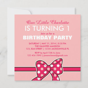 Rosa Polka dots Ribbon Birthday Call for Kid Inbjudningar