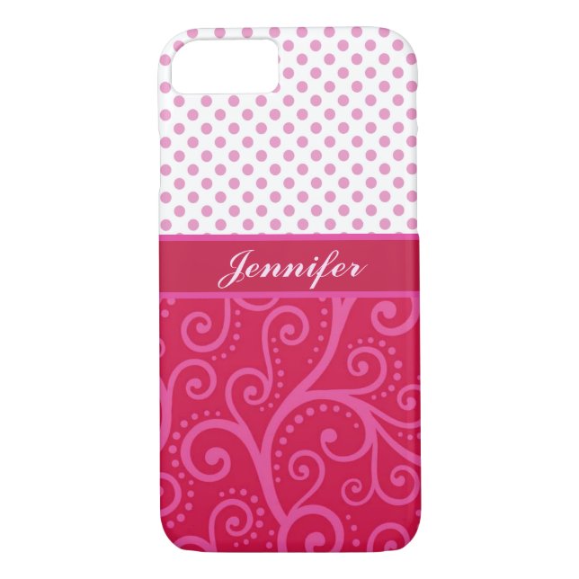 Rosa polka dots, sensorer, cirklar, personlig Case-Mate iPhone skal (Baksida)