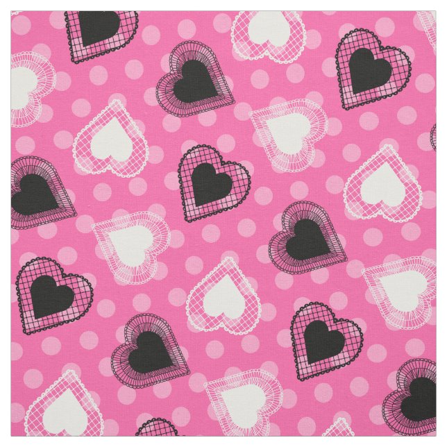 Rosa Polka dots Snöre Hearts Tyg (Provkarta)