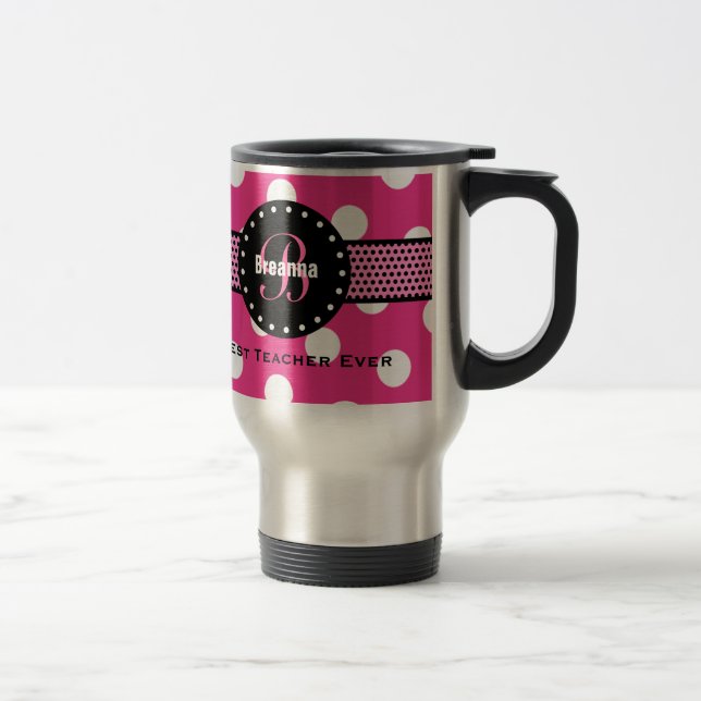 Rosa polka dots V02 för bäst LÄRAREMonogram Resemugg (Höger)