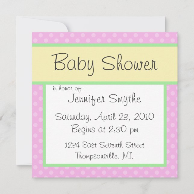 Rosa Polka Dotty Baby Shower-inbjudan Inbjudningar (Framsida)