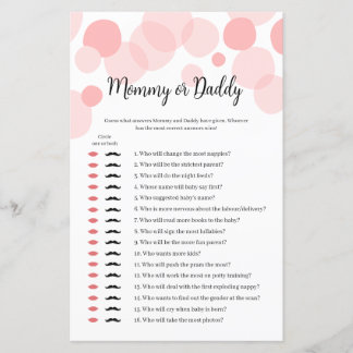 Rosa Polka Girl Baby Shower Mamma eller pappa Game