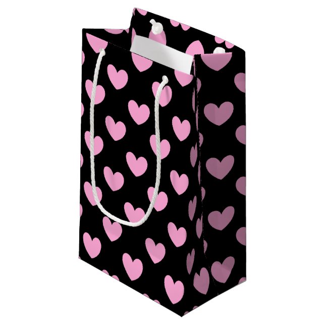 Rosa-polka-hjärtan på svart bomull (Framsidan Vinklad)