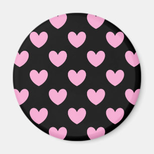 Rosa-polka-hjärtan på svart bomull magnet