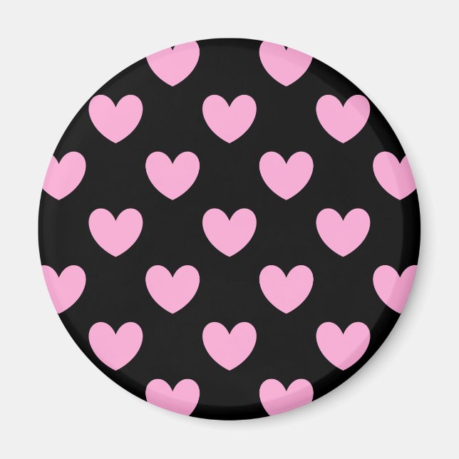 Rosa-polka-hjärtan på svart bomull magnet (Framsidan)