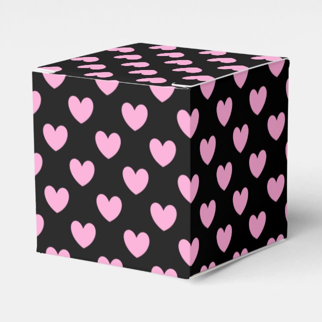 Rosa-polka-hjärtan på svart bomull presentaskar (Framsidan Sidan)