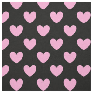 Rosa-polka-hjärtan på svart bomull tyg