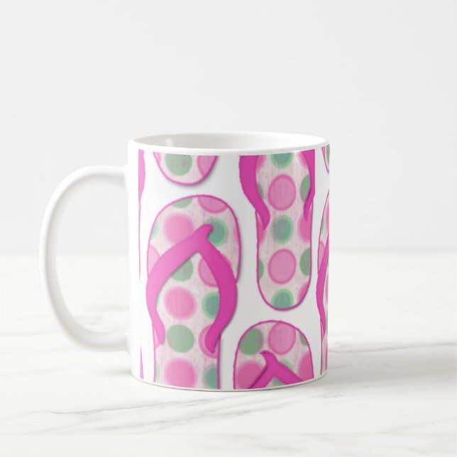 Rosa polka prickformad flip-flop kaffemugg (Vänster)