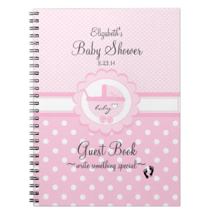 Rosa Polka prucken baby showergästbok Anteckningsbok Med Spiral