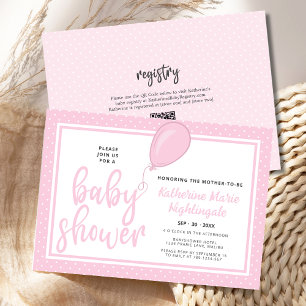 Rosa Polka-punkt-BOHO QR-kod för barn, babyskor Inbjudningar