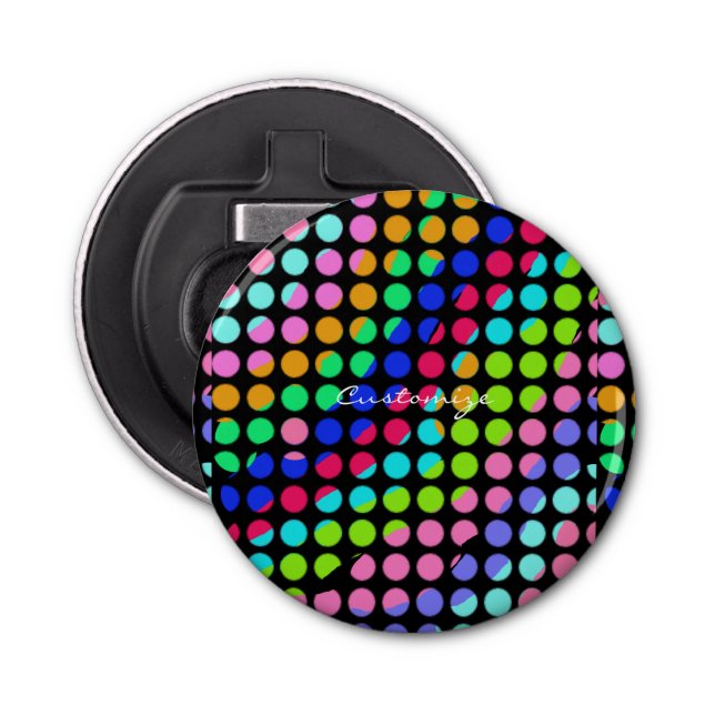 rosa,polka+punkter,blått,rött,grönt,mönster,anpass flasköppnare (Framsidan)