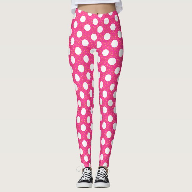 Rosa Polka-punkter Leggings (Framsida)