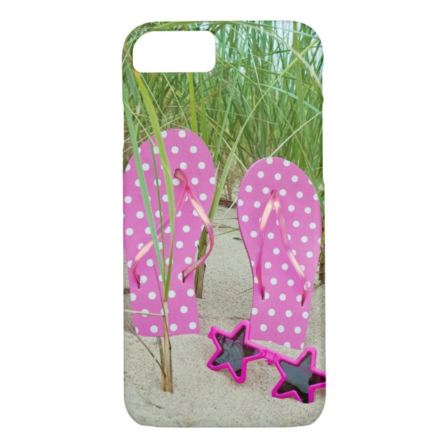 rosa polka-punktflip-flops med solglasögon Case-Mate iPhone skal (Baksida)