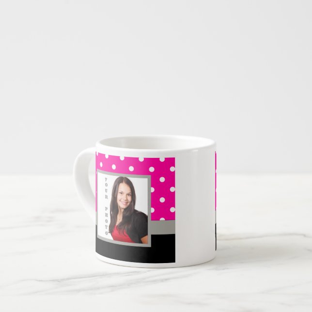 Rosa Polka-punktfotomall Espressomugg (Framsida vänster)