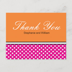 Rosa Polka-streck med Orange Bröllop-tackkort Tack Kort