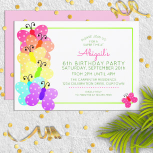 Rosa Polkadot Butterfly Birthday-inbjudan Inbjudningar