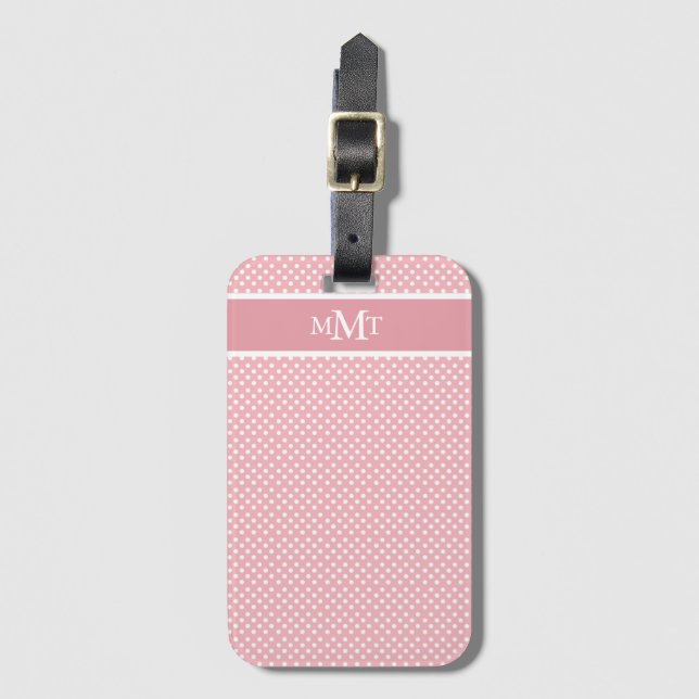 Rosa Polkadot Monogram Bagagebricka (Framsida vertikal)