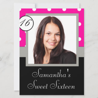 Rosa polkadot sweet sixteen inbjudningar