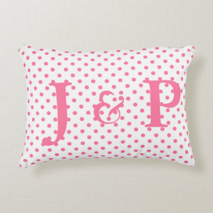 Rosa Polkadots Monogrammed dekorfärg Prydnadskudde