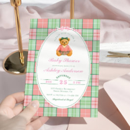 Rosa Polo Nalle Girl Baby Shower Inbjudningar