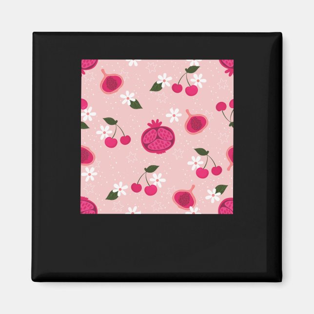 Rosa Pomegranat Fruit Cherry Blommigt Daisy Sticke Magnet (Framsidan)