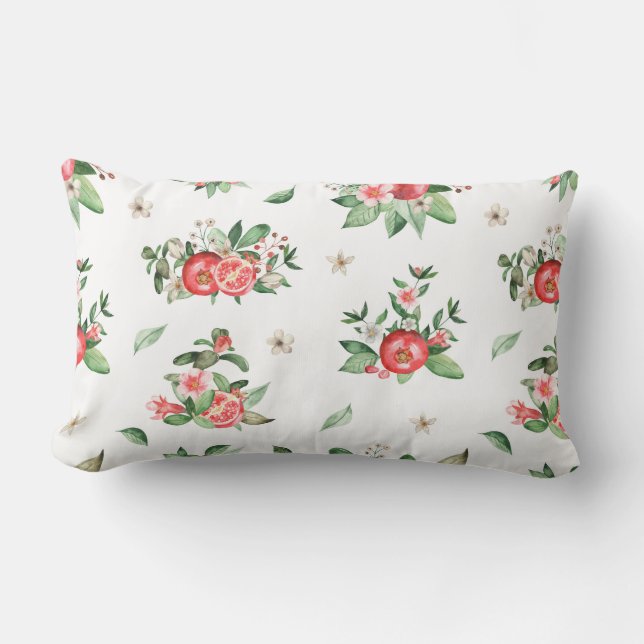 Rosa Pomegranat Frukt och Bloom Lumbar Pillow Lumbarkudde (Framsida)
