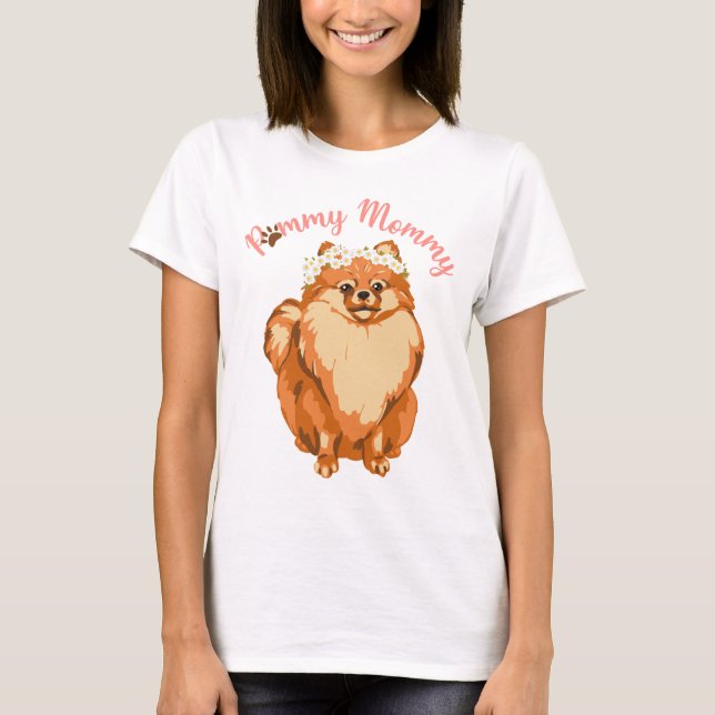 Rosa Pomeranian Pommy Mamma T-Shirt (Framsida)