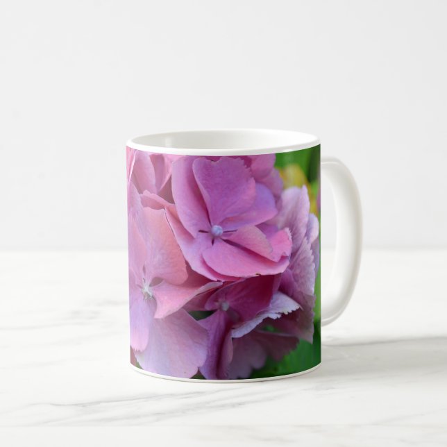 Rosa Pompom Hydrangea Hortensia Flower Kaffemugg (Framsida höger)