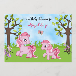 Rosa Ponies Horse Baby Shower Inbjudan ~ Girls