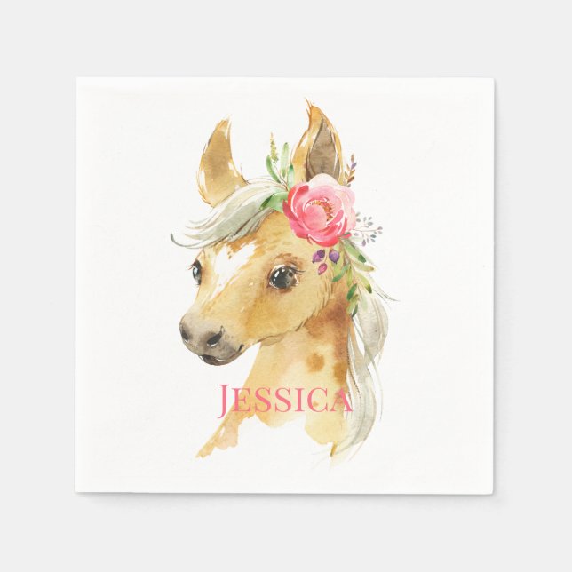 Rosa Pony Baby Shower Pappersservett (Framsidan)