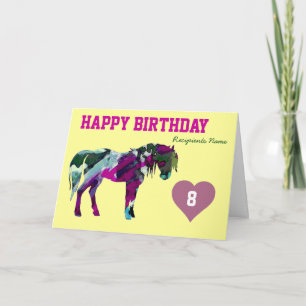 Rosa Pony Birthday Card - Ålder 8 Kort
