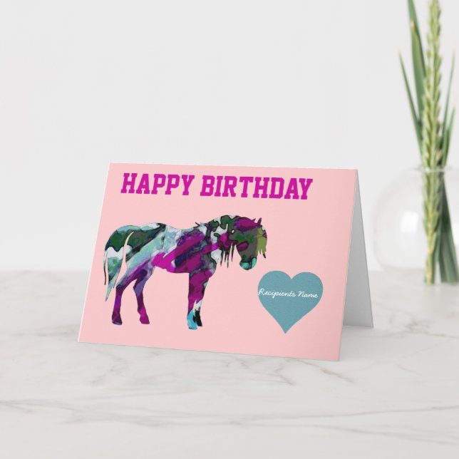 Rosa Pony Birthday Card - Anpassningsbar Pony Card Kort (Framsida)